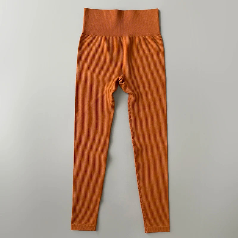 Ribbed Yoga Pants High Waisted Gym Leggings Sport Women Fitness Seamless Female Legging Tummy Control Running Training Tights