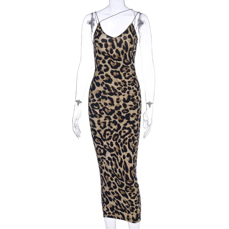 leopard print sleeveless V-neck sexy Hipster Fashion midi dress spring women fashion streetwear Christmas party outfits