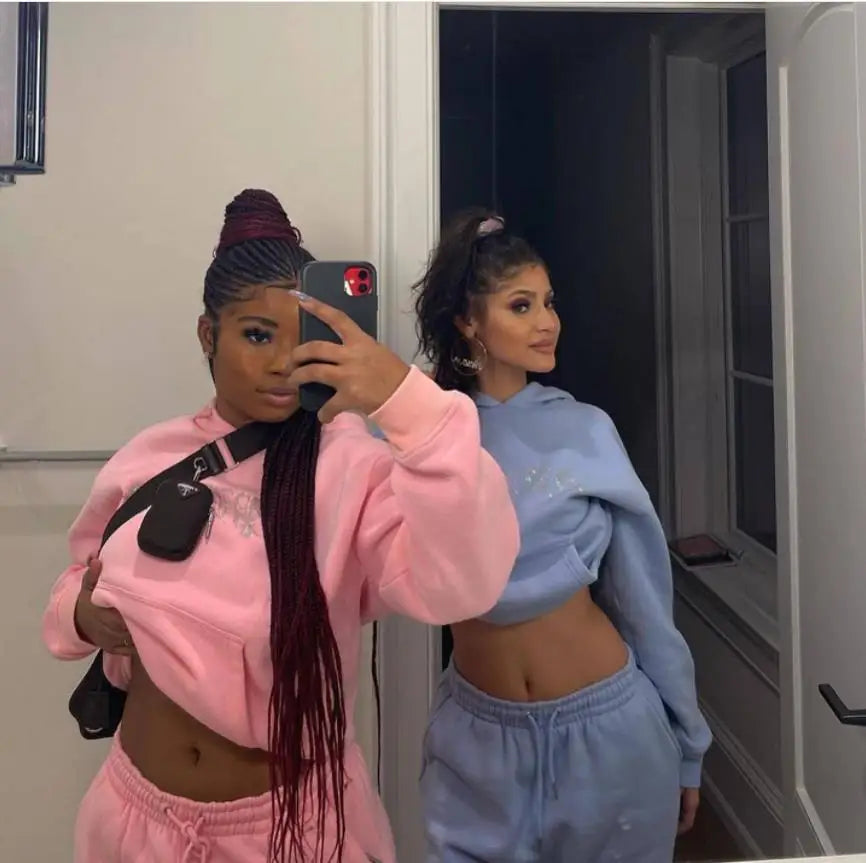 Diamonds Tracksuit 2 Piece Set Women Oversize Hoodies Sweatshirt Sweatpants Joggers Sport Pant Suits Femme Outfits Sweatsuits