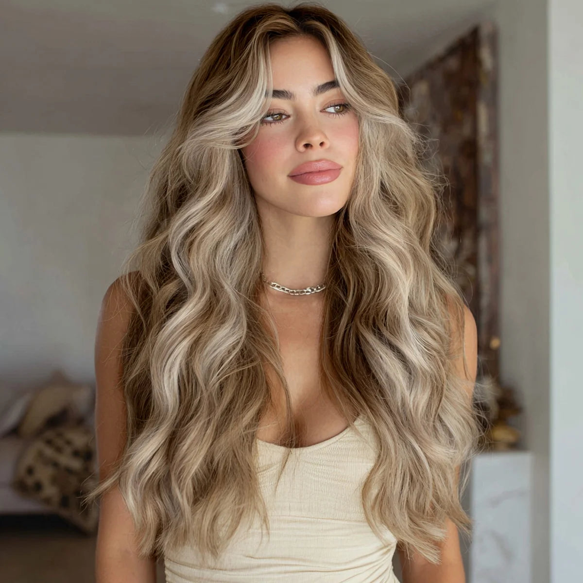 New Hot Smilco 26 Inch Long 13*3 Lace Brown Gradient Wavy Curly Daily Party Chemical Fiber Synthetic Wig SM9205M for Women