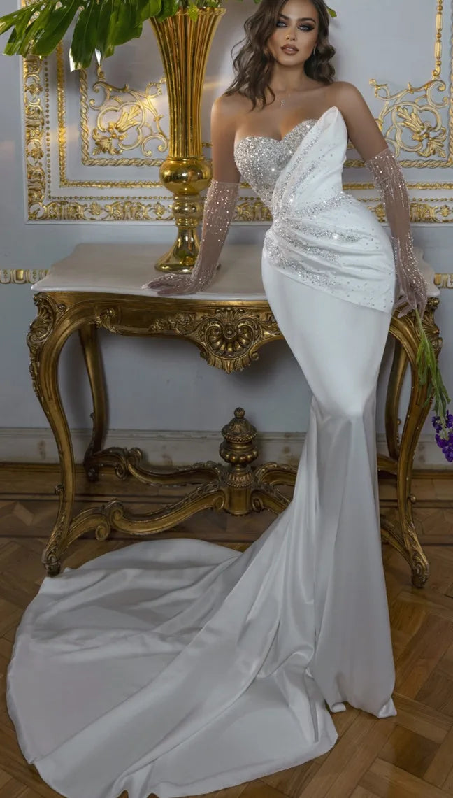 2023 Bridal Dress Mermaid Wedding Gowns Sexy Africa Bridal Wedding Dress with Detachable Train Stain Wedding Dresses