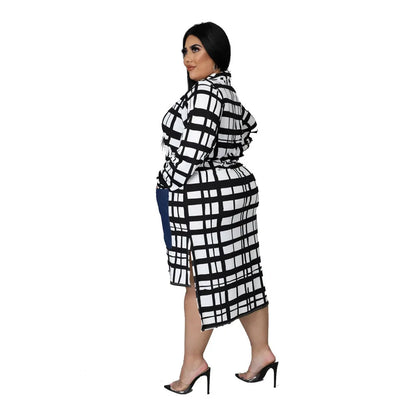 New Plus Size Dresses Women 2022 Wholesale Buttons Casual Long Sleeve Loose Office Lady Plaid Shirt Midi Dresses Dropshipping