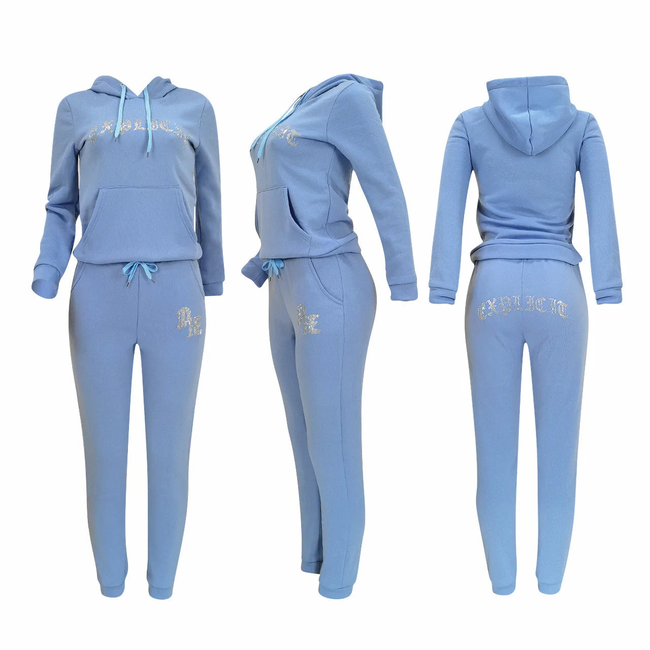 Diamonds Tracksuit 2 Piece Set Women Oversize Hoodies Sweatshirt Sweatpants Joggers Sport Pant Suits Femme Outfits Sweatsuits