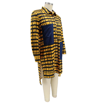 New Plus Size Dresses Women 2022 Wholesale Buttons Casual Long Sleeve Loose Office Lady Plaid Shirt Midi Dresses Dropshipping