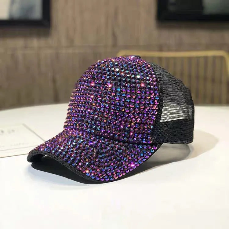 Women's Studded Rhinestone Baseball Cap Adjustable  Sparkle Bling Sun Hat