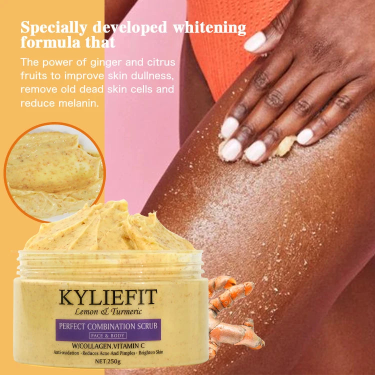 Kyliefit Hot Selling Lightening Exfoliating Face Papaya Natural Organic Scrubs Vegan Sea Salt Body Turmeric Scrub