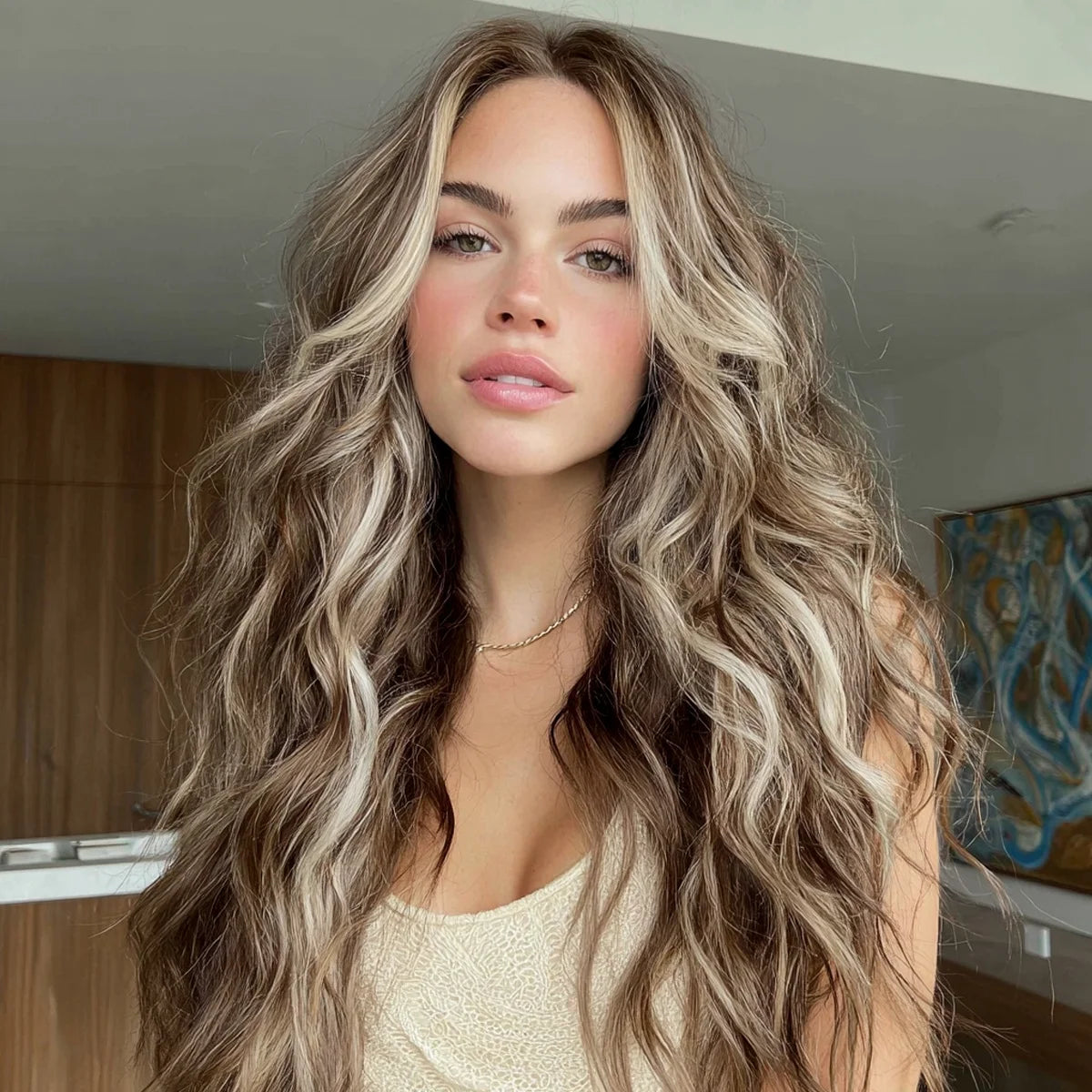 New Hot Smilco 26 Inch Long 13*3 Lace Brown Gradient Wavy Curly Daily Party Chemical Fiber Synthetic Wig SM9205M for Women