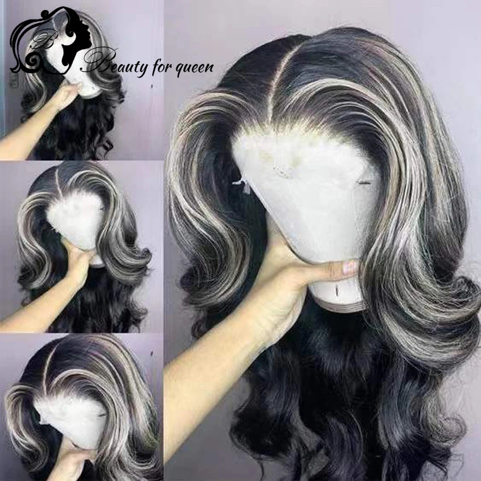 Colored Highlight White Black Body Wave Transparent 13x4 HD Lace Frontal Wigs For Women Brazilian Human Hair Wig 180 Density
