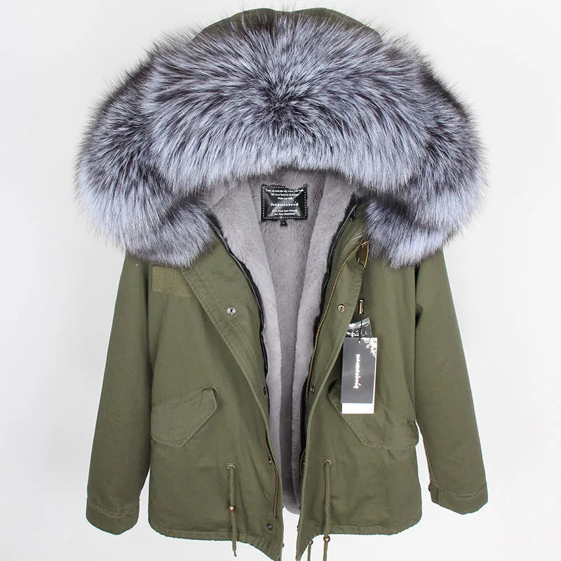MAOMAOKONG 2025 & 2026 Real Fur Coat New Fashion Fox Fur Collar Winter Women's clothing Removable Lining Thickened Jacket Short Parka