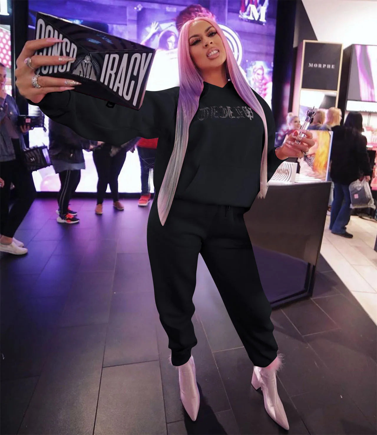 Diamonds Tracksuit 2 Piece Set Women Oversize Hoodies Sweatshirt Sweatpants Joggers Sport Pant Suits Femme Outfits Sweatsuits