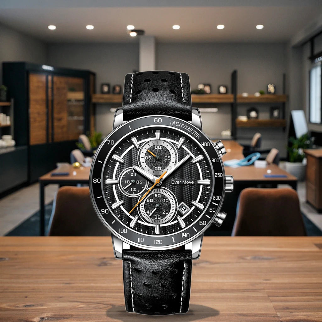 ODM Luxury Men's Quartz Chronograph Sports Watch Waterproof Silicone Japan Glass Leather 255 Business Fashion Alloy 22mm Pointer