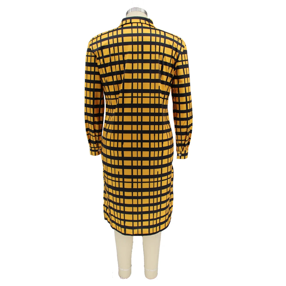 New Plus Size Dresses Women 2022 Wholesale Buttons Casual Long Sleeve Loose Office Lady Plaid Shirt Midi Dresses Dropshipping