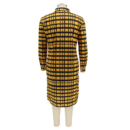 New Plus Size Dresses Women 2022 Wholesale Buttons Casual Long Sleeve Loose Office Lady Plaid Shirt Midi Dresses Dropshipping