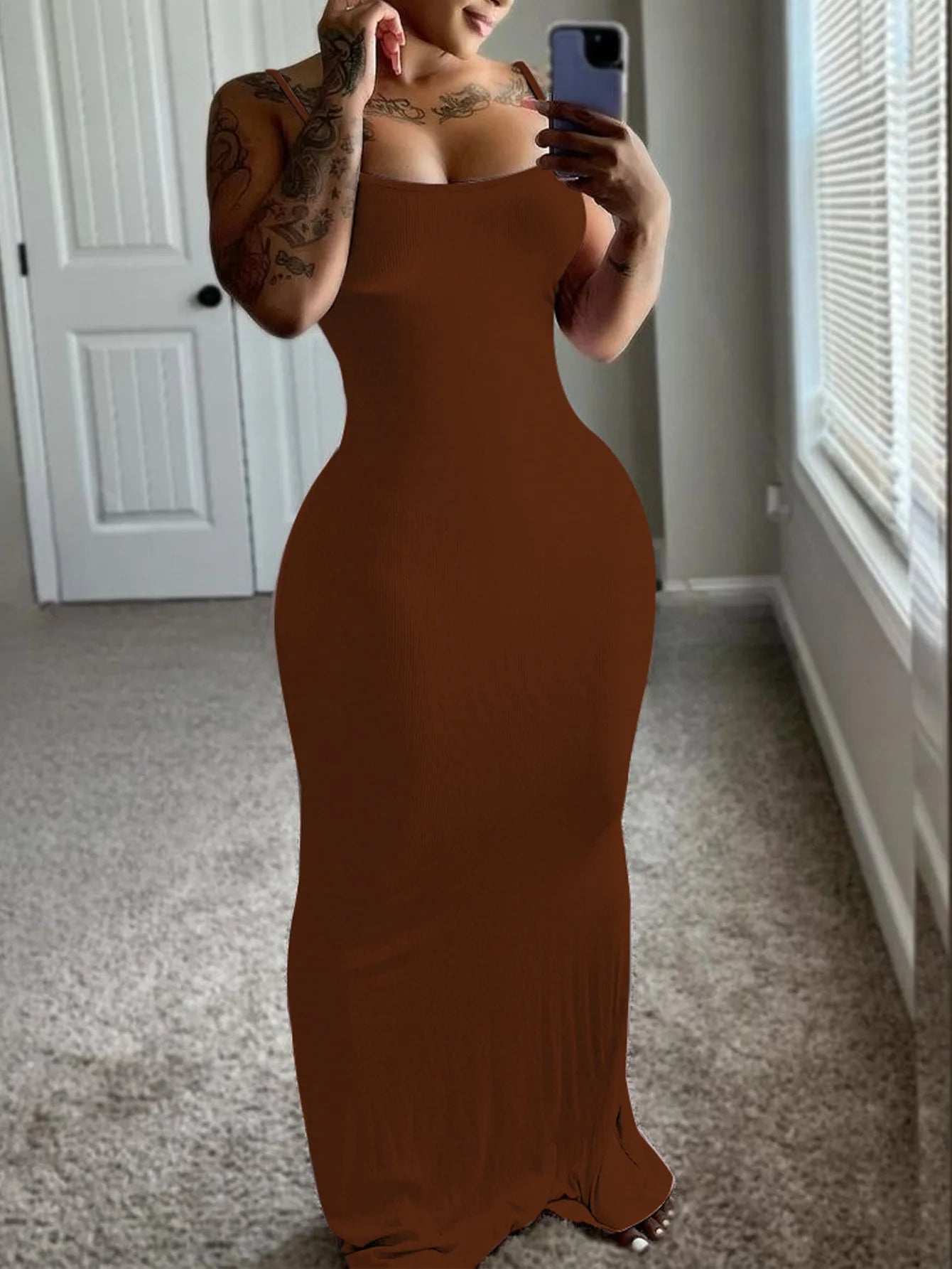 New Arrival Women's Summer Bodycon Maxi Dress Spaghetti Strap Sklinky Casual Ribbed Knit Floor-Length with Beading Decoration