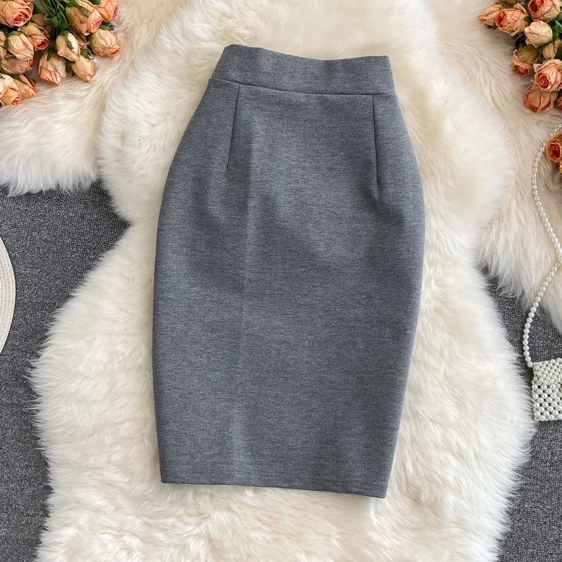 Women's Skirt Solid High Waist Work Pencil Skirt 2026 New Fashion Ladies Slim Fit Split Office OL Skirt Grey Red Black Skirts