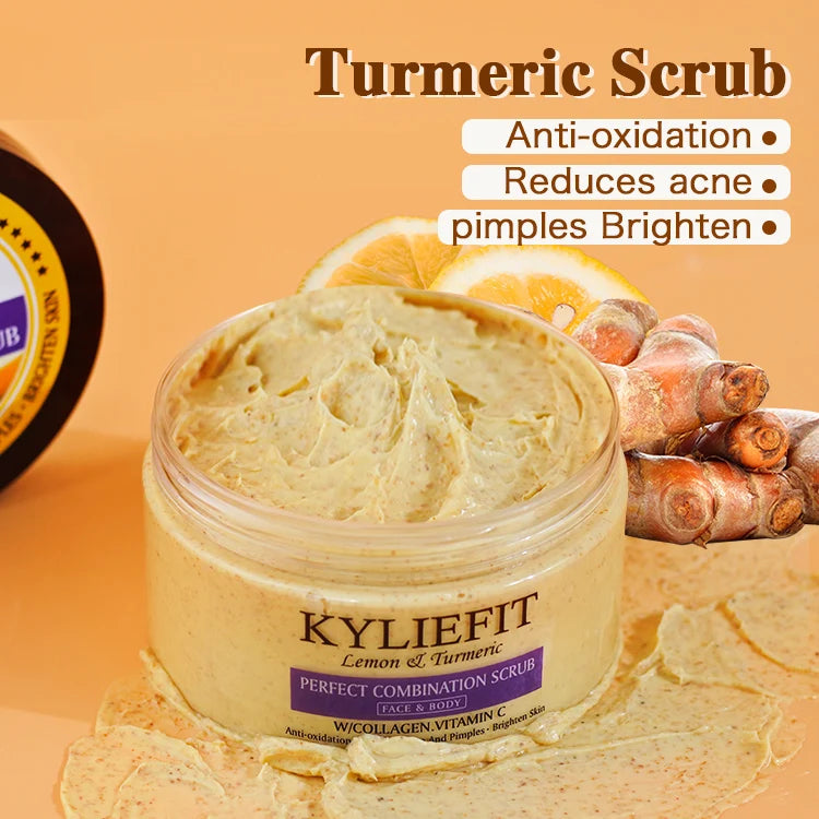 Kyliefit Hot Selling Lightening Exfoliating Face Papaya Natural Organic Scrubs Vegan Sea Salt Body Turmeric Scrub