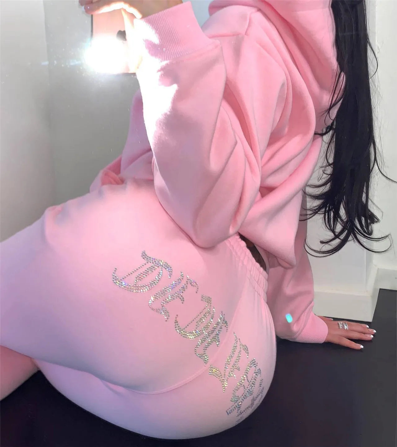 Diamonds Tracksuit 2 Piece Set Women Oversize Hoodies Sweatshirt Sweatpants Joggers Sport Pant Suits Femme Outfits Sweatsuits