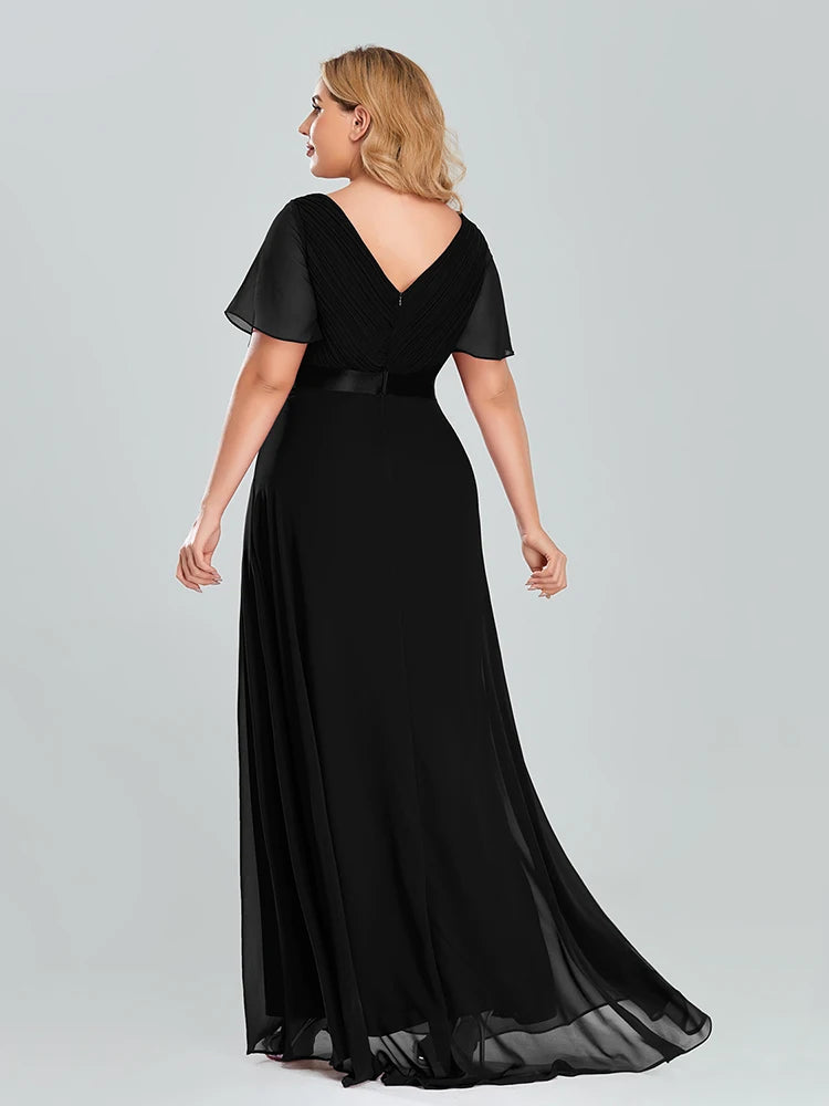 Plus Size Evening Dresses Long XUCTHHC Elegant A Line V Neck Ruffles Chiffon Formal Wedding Party Dress Robe De Soiree 2021