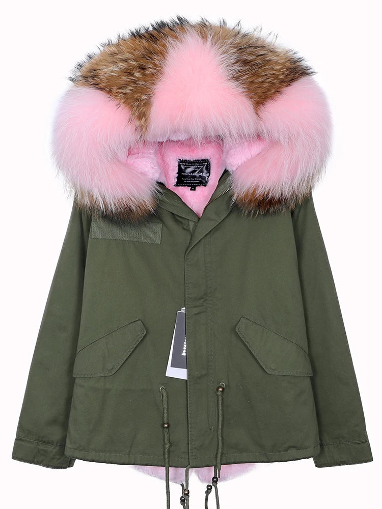 MAOMAOKONG 2025 & 2026 Real Fur Coat New Fashion Fox Fur Collar Winter Women's clothing Removable Lining Thickened Jacket Short Parka