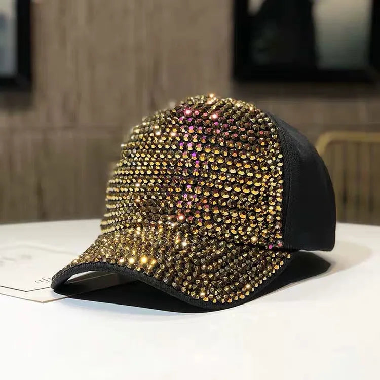Women's Studded Rhinestone Baseball Cap Adjustable  Sparkle Bling Sun Hat