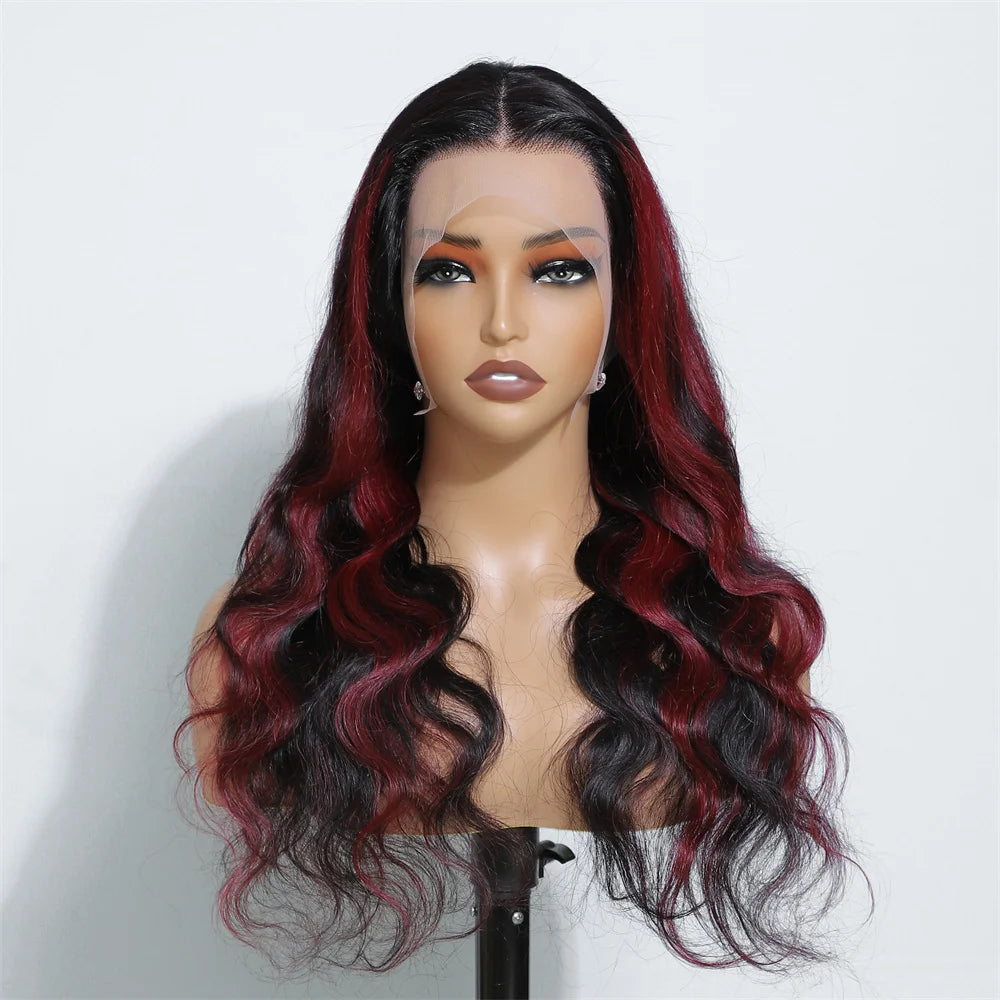 Raw Indian Hair 18-32 Inch Highlight 99J Colored Body Wave Wigs Human Hair 13x4 Transparent Lace Front Wigs for Black Women