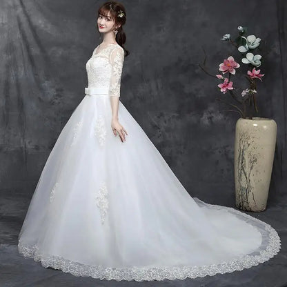 Wedding Dress 2019 The Elegant Half Sleeve Sexy V-neck Court Train Ball Gown Princess Vintage Lace Wedding Dresses Plus Szie