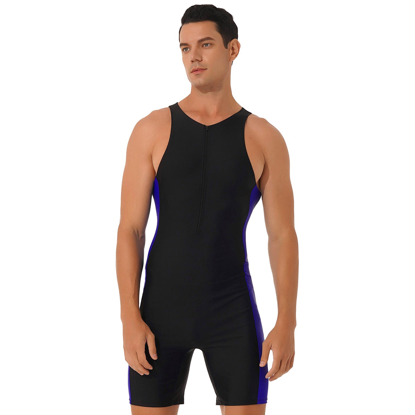 Summer Men One-piece Swimwear Swimsuit Sleeveless Front Zipper Swimming Shorts Bodysuit Triathlon Wetsuit Bathing Suit Beachwear