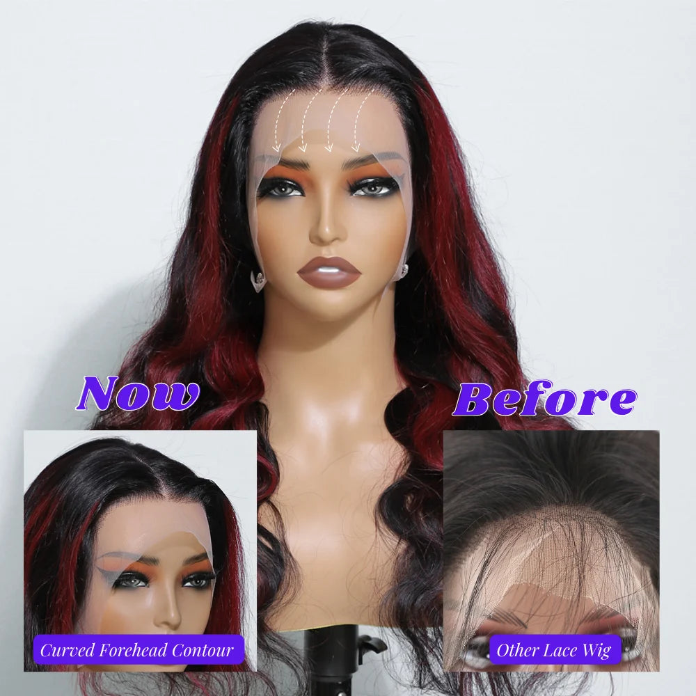 Raw Indian Hair 18-32 Inch Highlight 99J Colored Body Wave Wigs Human Hair 13x4 Transparent Lace Front Wigs for Black Women