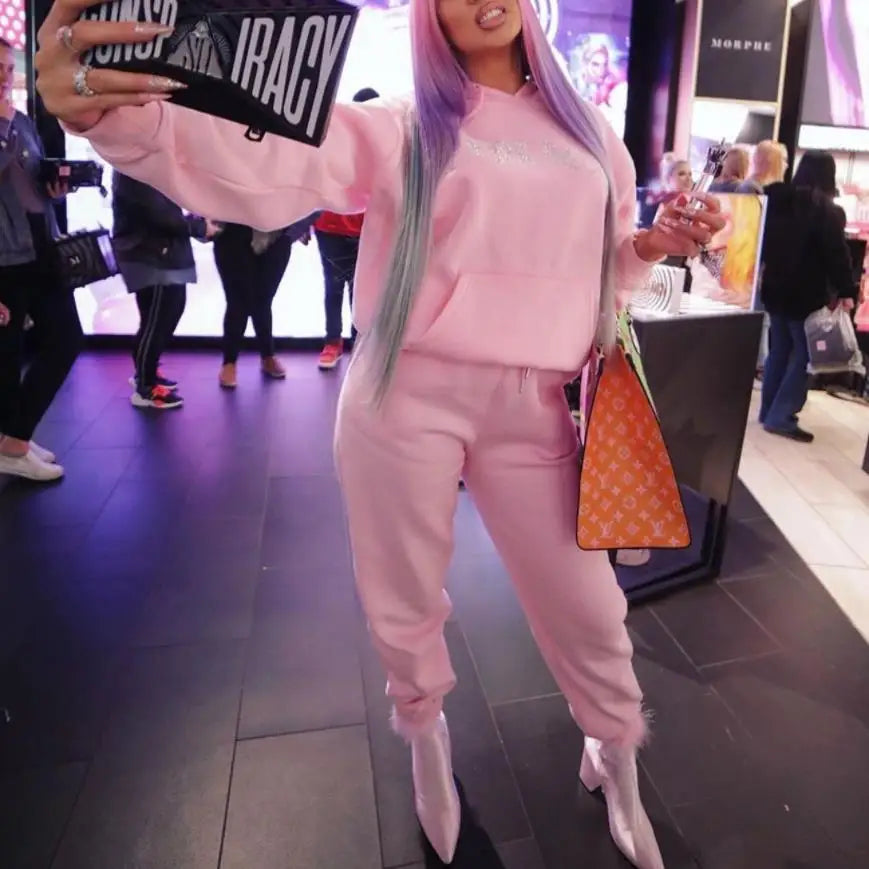 Diamonds Tracksuit 2 Piece Set Women Oversize Hoodies Sweatshirt Sweatpants Joggers Sport Pant Suits Femme Outfits Sweatsuits