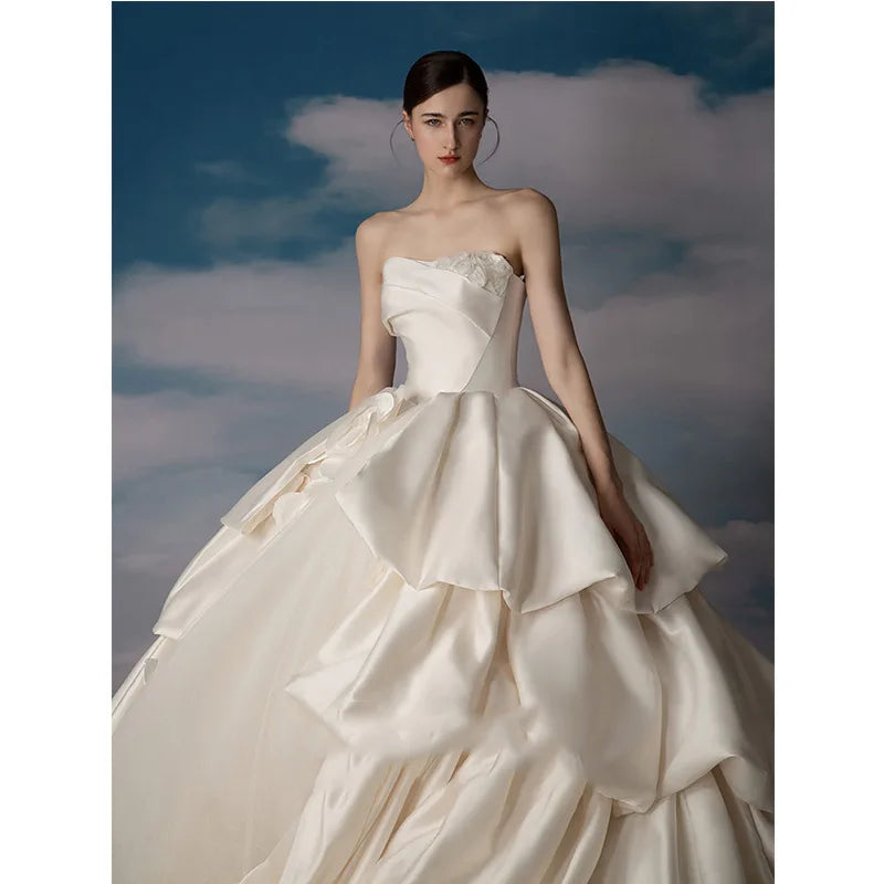 New Bride Simple Main Wedding Dress Senior Sense Strapless Dress Elegant One Line Shoulder Banquet Wedding Dresses