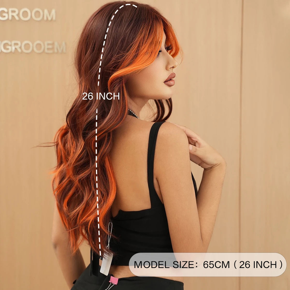 Ginger Orange Wig with Highlights Synthetic Hair Wig Brown Skunk Stripe Long Wavy Wigs Heat Resistant Fiber Wholesale for Women