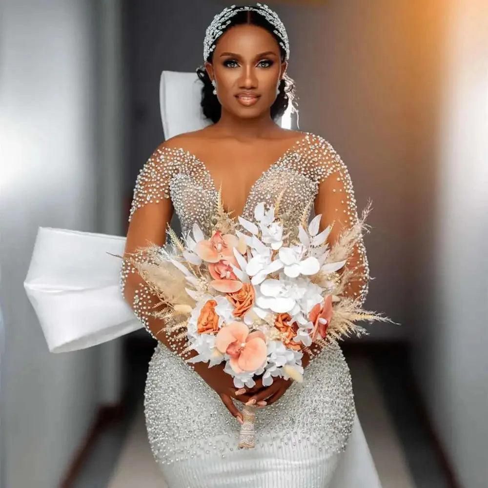 NEW ARRIVAL  Wedding Dress With Sleeves Plus Size Wedding Dresses 2 in 1 African Wedding Dress