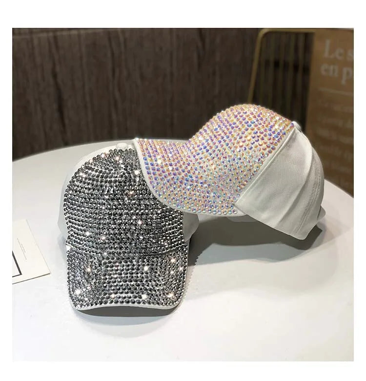 Women's Studded Rhinestone Baseball Cap Adjustable  Sparkle Bling Sun Hat