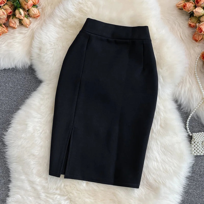 Women's Skirt Solid High Waist Work Pencil Skirt 2026 New Fashion Ladies Slim Fit Split Office OL Skirt Grey Red Black Skirts