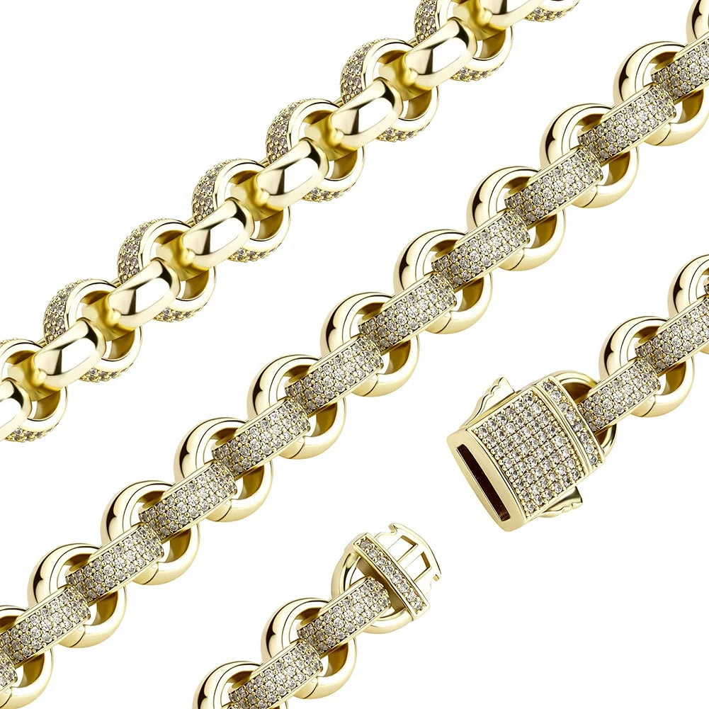 Hot Sale Bracelet Luxury 12mm O Shape Cuban Link Chain Gold Plated Jewelry Crystal Bracelet