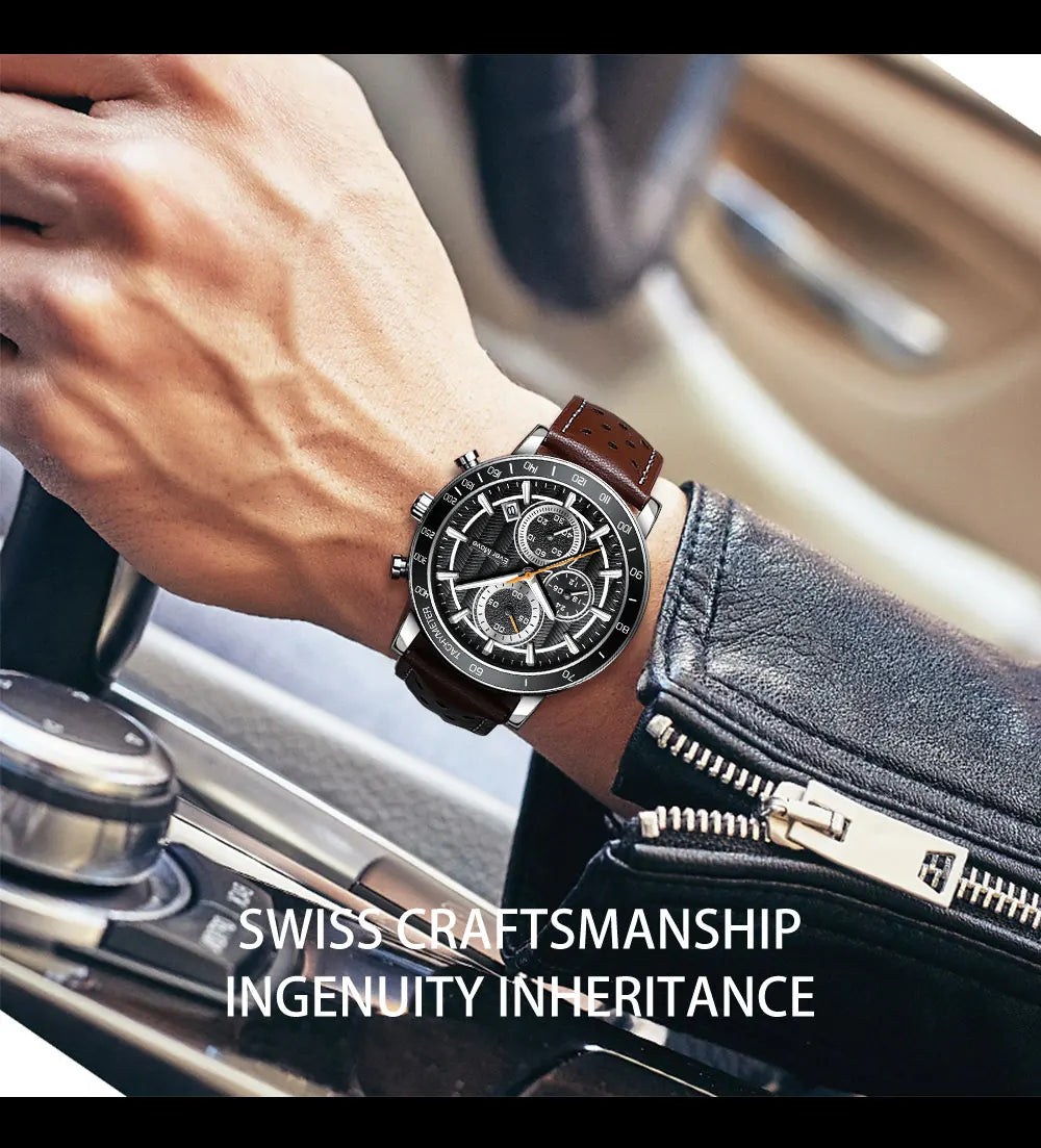 ODM Luxury Men's Quartz Chronograph Sports Watch Waterproof Silicone Japan Glass Leather 255 Business Fashion Alloy 22mm Pointer