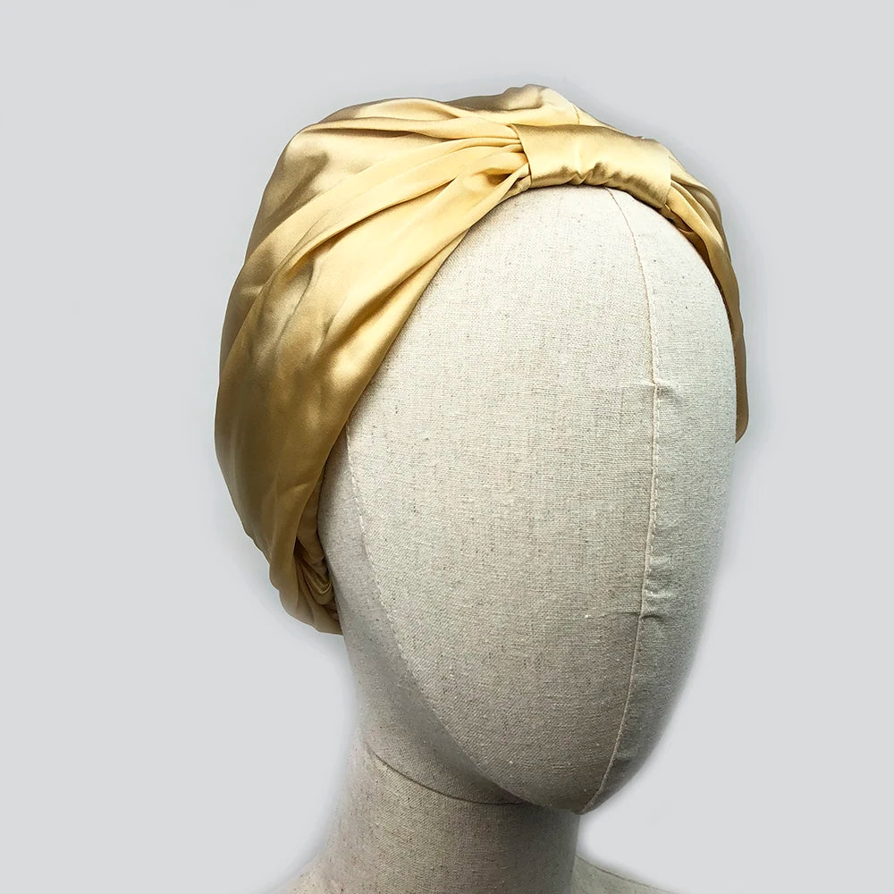 Women Sleep Hat Soft Pure Silk Charmeus Night Sleep Cap Hair Bonnet  Silk Comfortable Head Cover Wide Elastic Band Hair Loss Cap