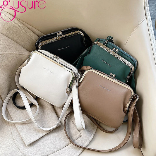 Gusure Vinatge Shell Women Shouder Crossbody Bag Clip Designer Small Handbags Luxury PU Leather Messenger Bag Lady Fashion Purse