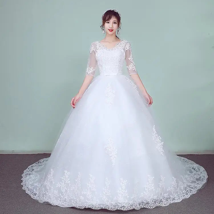 Wedding Dress 2019 The Elegant Half Sleeve Sexy V-neck Court Train Ball Gown Princess Vintage Lace Wedding Dresses Plus Szie