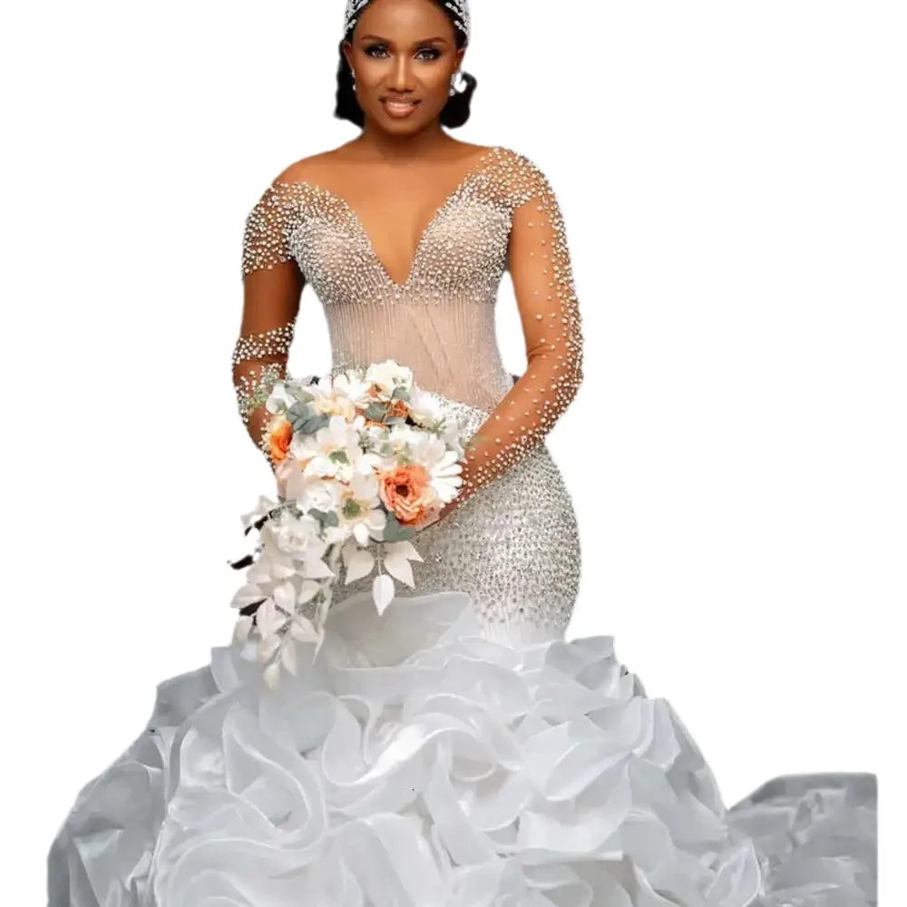 NEW ARRIVAL  Wedding Dress With Sleeves Plus Size Wedding Dresses 2 in 1 African Wedding Dress