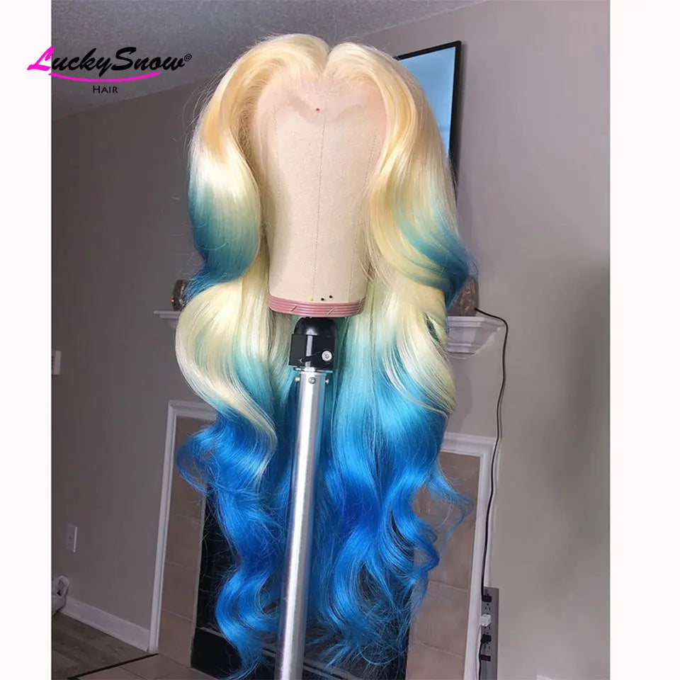 Colored Green Grey Pink Blue Body Wave Brazilian Human Hair Wig For Women 26 Inches 13x4 HD Lace Frontal Wigs 180 Density