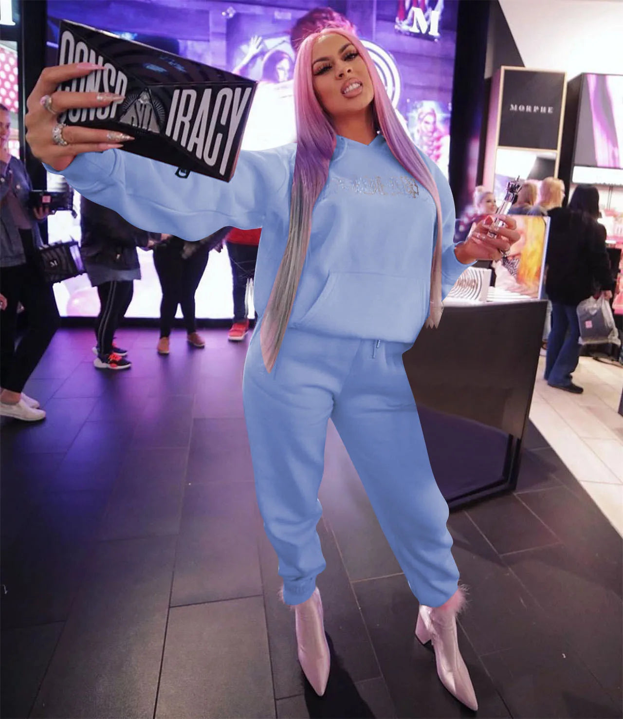 Diamonds Tracksuit 2 Piece Set Women Oversize Hoodies Sweatshirt Sweatpants Joggers Sport Pant Suits Femme Outfits Sweatsuits