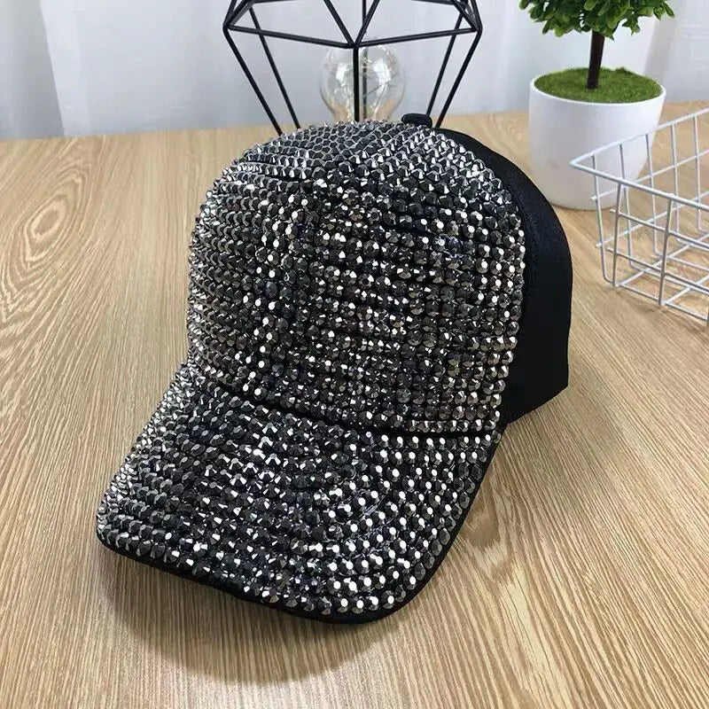 Women's Studded Rhinestone Baseball Cap Adjustable  Sparkle Bling Sun Hat