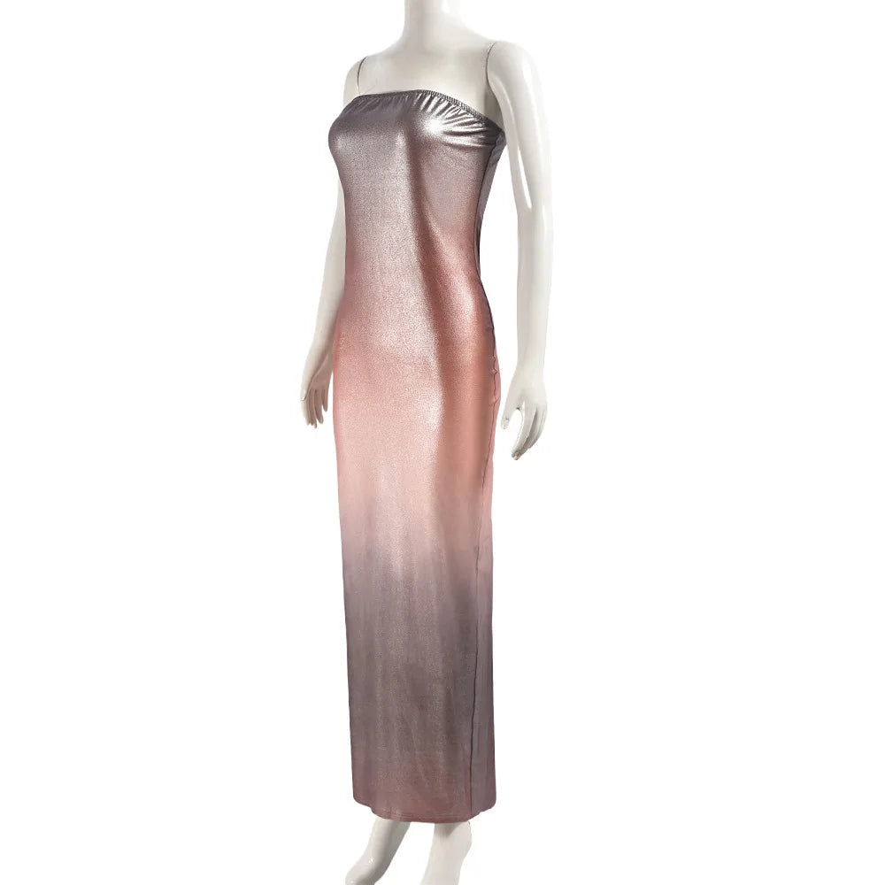 Y41250 Women Sexy Gradient Colors Print Tube Dress