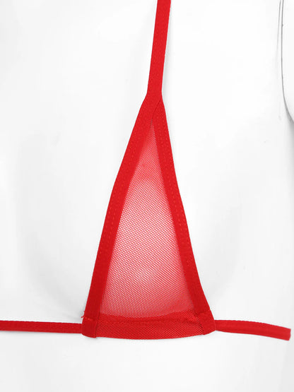 Women's Two-Piece Swimsuits Bikini Sets Sexy Mesh Sheer Halter neck Micro Bikini Outfits Bra Top with G-String Swimwear Female