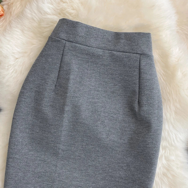 Women's Skirt Solid High Waist Work Pencil Skirt 2026 New Fashion Ladies Slim Fit Split Office OL Skirt Grey Red Black Skirts