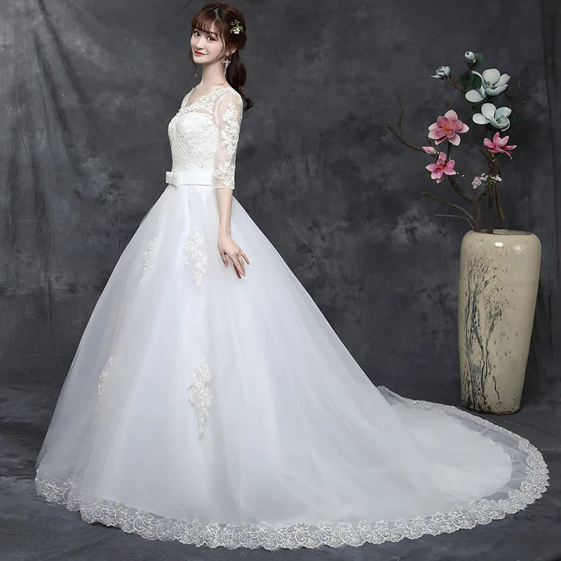 Wedding Dress 2019 The Elegant Half Sleeve Sexy V-neck Court Train Ball Gown Princess Vintage Lace Wedding Dresses Plus Szie