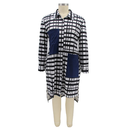 New Plus Size Dresses Women 2022 Wholesale Buttons Casual Long Sleeve Loose Office Lady Plaid Shirt Midi Dresses Dropshipping