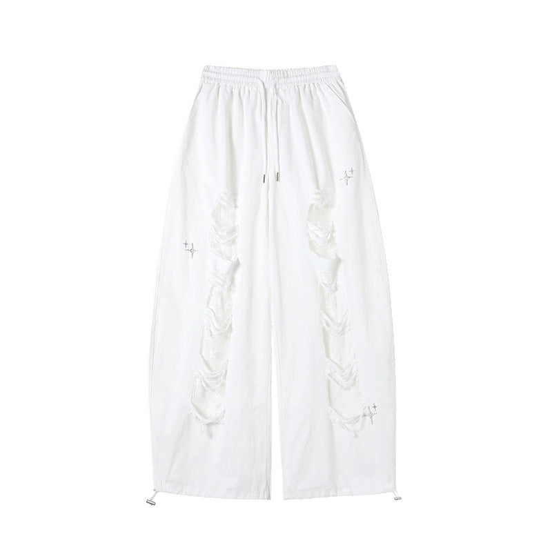 Ripped Lace Stitching Matchet Pants Fashion Wide-leg Casual Pants