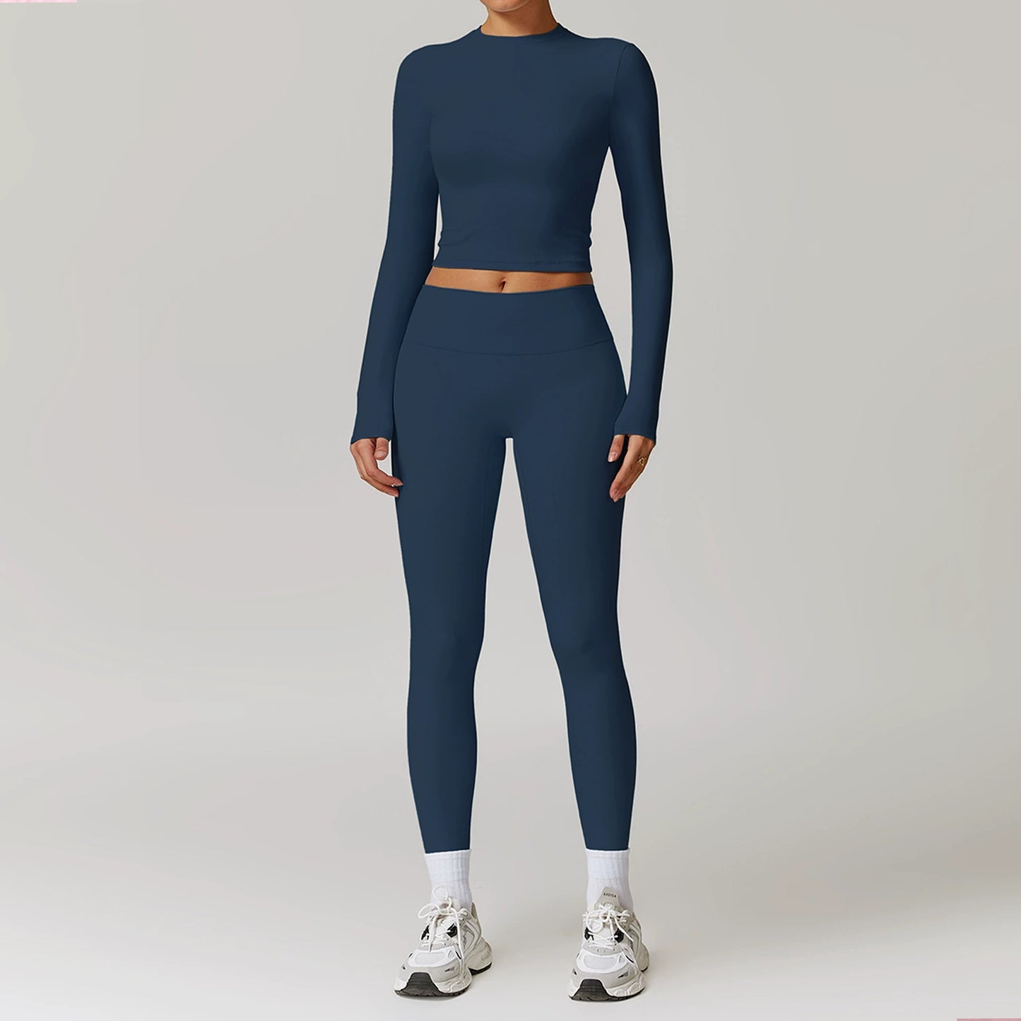 Fall and Winter Brushed Back Yoga Clothes Suit High Waist Stretch Tight Exercise Workout Pants Women's Long-Sleeved T-shirt Strapless Bra Pad